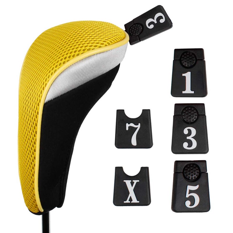 Andux 6pcs/Set Golf Club Head Covers Woods Driver Fairway Hybrid Set (3 Hybrids + 3 Woods) Black/Yellow - Image 5